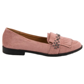 Laura Mode Pulver loafers med rhinestones lyserød
