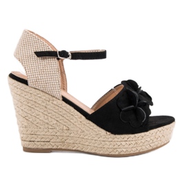 Top Shoes Sorte sandaler med blomster