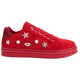 Ruskindsneakers med strass rød
