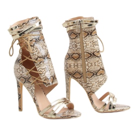 Snake skin beige JR-041 Nøgne støvler brun flerfarvet