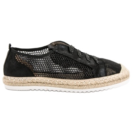Queentina Snøre-espadriller med mesh sort