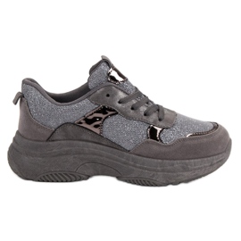 Glitter sneakers på platformen grå