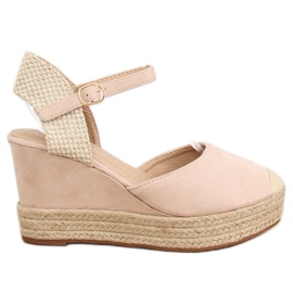 Espadriller på kiler beige og pink T331P Beige
