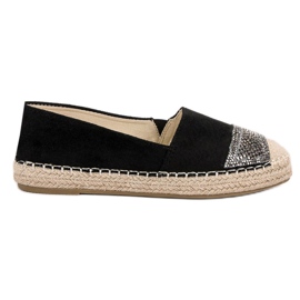 Small Swan Ruskind Espadrilles Med Krystaller sort