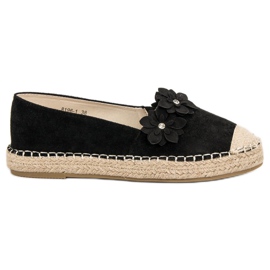 Espadrilles med blomster sort