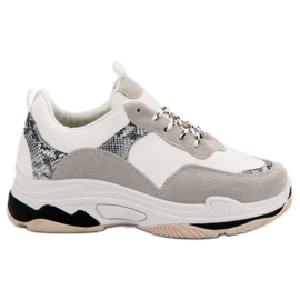 Hvide sneakers med mønster sort brun