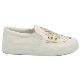 J. Star Hvide slipons med rhinestones