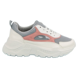 Sneakers på platformen hvid grå lyserød