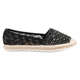 Ideal Shoes Espadriller med krystaller sort