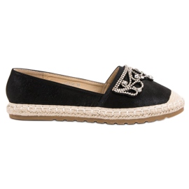 Ideal Shoes Sort Espadrilles med ornamenter