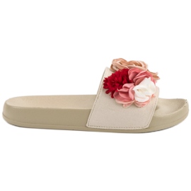 SHELOVET Beige hjemmesko med blomster