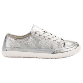 Filippo Sølv læder sneakers grå