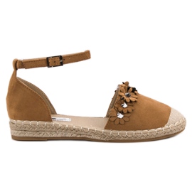 Best Shoes Kamel Espadrilles med blomster brun