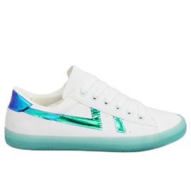 Kvinders hvide og grønne sneakers B0-08 WHITE / L.GREEN