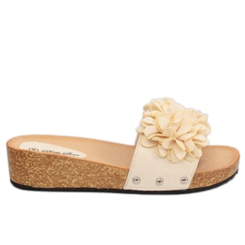Beige hjemmesko med blomster S63 Beige