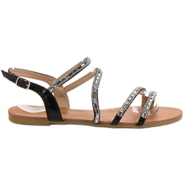 L. Lux. Shoes Flade sandaler med cubic zirconia sort