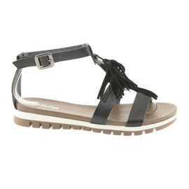 Big Star Boho 274956 Kvinders lædersandaler med frynser sort