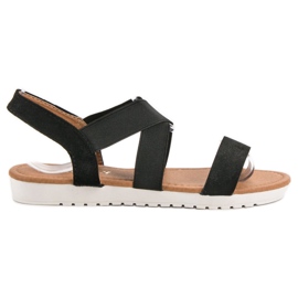 EXQUILY Sorte sandaler med viskelæder