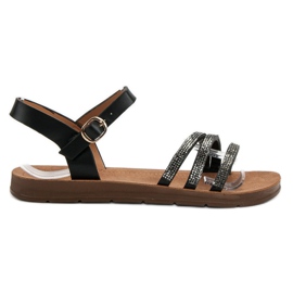 Camo Flade sandaler med cubic zirconia sort