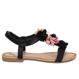Sorte sandaler med blomster 218-174 Sort