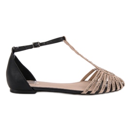 SHELOVET Moderigtige sandaler med cubic zirconia sort brun