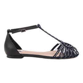 SHELOVET Moderigtige sandaler med cubic zirconia sort blå