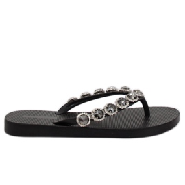 Elegante sorte klip-klapper med sten JH69 Sort