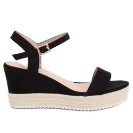 Sorte sandaler på en kile espadrilles sort LY9109 Sort
