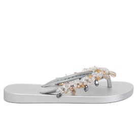 Sølv flip-flops med sølv JH68 sølvperler grå