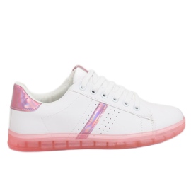 Kvinders hvide og lyserøde sneakers 2B9XX923 WHITE / ROSERED