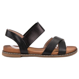 Mannika Sorte sandaler med viskelæder