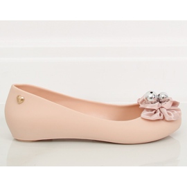 Meliski ballerinaer med lyserød bue CK-86P Beige II-GAT