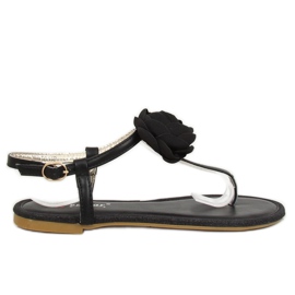 Sorte sandaler med en blomst T314P Sort