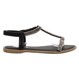 SHELOVET Flade sandaler med krystaller sort