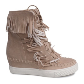 Wedge sneakers med frynser Boho 7A1453 Beige