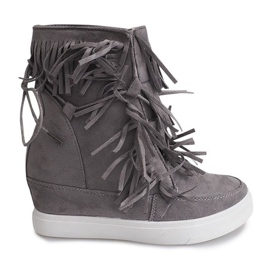 Wedge sneakers med frynser Boho 881-2 grå