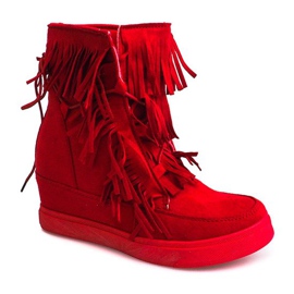 Wedge Sneakers With Fringes Boho 881-2 Rød