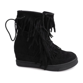 Wedge Sneakers With Fringes Boho 881-2 Sort