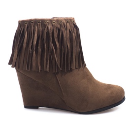 Ruskind støvletter på Wedge Boho 6257-15 Khaki flerfarvet grøn