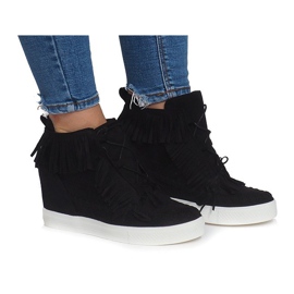 Wedge Sneakers With Fringes Boho AT-0613-1 Sort