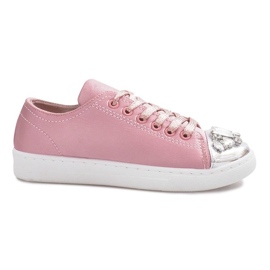 Beige dekorerede diamantsneakers lyserød