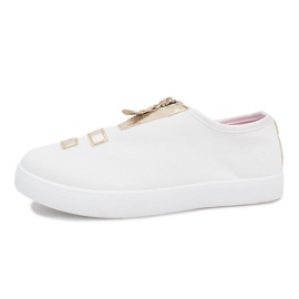 Hvide sneakers med en enkel lynlås gylden