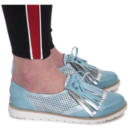 Blå openwork loafers med Pamole -frynser grå