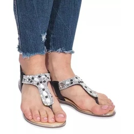 Sorte flade sandaler med Larissa diamanter