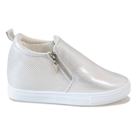 Sølv openwork sneakers på kilen DD383-2 grå