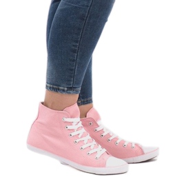 Lyserøde stofhøje sneakers 7-1017