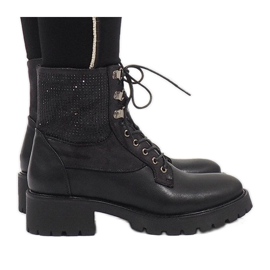 Ideal Shoes Sorte snørestøvletter med pailletter 1621