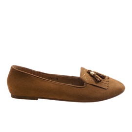 Brune mocassin ballerinaer med frynser H7207