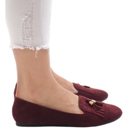 Bourgogne mokasiner ballerinaer med frynser H7207 rød