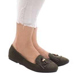 Grønne loafers ballerinaer med frynser H7207 flerfarvet